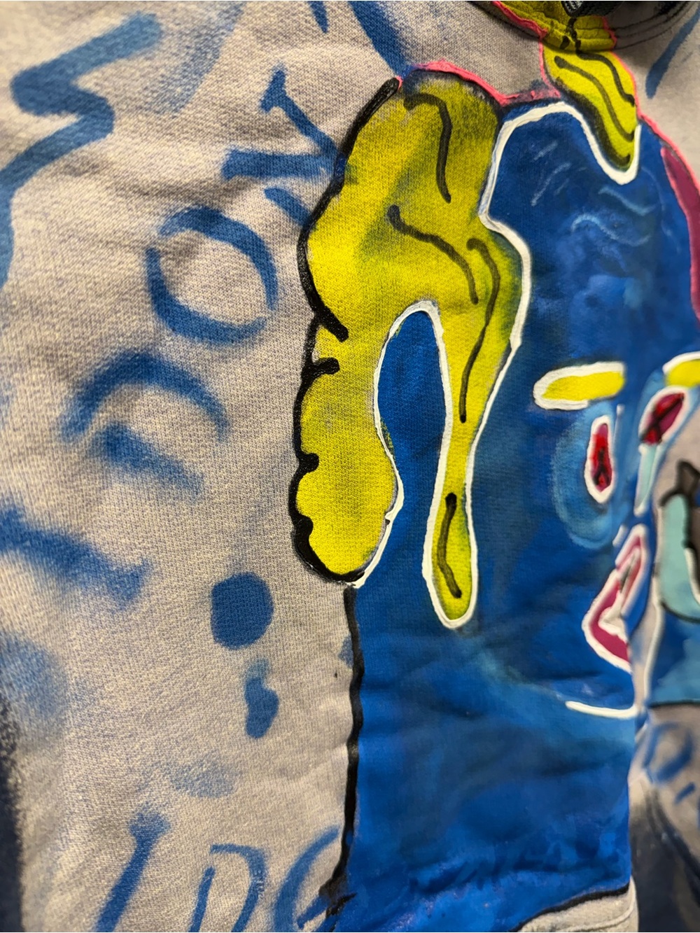Giovanni Gulley- 1 of 1 - Hand Painted Artist Sweatshirt-Blue Medium - Picture 3 of 6